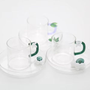 Set da caffè in vetro a farfalla di loto fatti a mano su misura tazza da caffè e tè in vetro borosilicato con piastra inferiore - Product Image 4