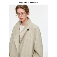 VEGA CHANG Nouveau style Manteau d'hiver épais et élégant, polyvalent, à revers asymétrique, en laine pêche clair