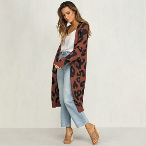 Cárdigan de punto con estampado de leopardo para mujer, suéteres largos sueltos de talla grande para mujer - Product Image 3