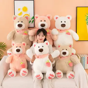 厂家批发热卖新设计毛绒草莓北极熊玩具可爱水果泰迪熊棕色白色粉色熊
