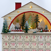 Calendario de Adviento de Navidad de Madera Iluminado, Caja con Forma de Casa para Contar Regresos a 24 Días, con Cajones Recargables, Regalo Navideño para Niños, Decoración