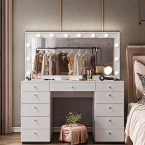 <span class=keywords><strong>Coiffeuse</strong></span> de luxe avec miroir éclairé et tabouret, ensemble de <span class=keywords><strong>coiffeuse</strong></span> <span class=keywords><strong>vintage</strong></span> pour chambre à coucher, bureau de maquillage <span class=keywords><strong>en</strong></span> <span class=keywords><strong>bois</strong></span> avec rangement - Product Image 4
