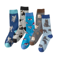HY-1227 2021 nouveau Design Jacquard chat chaussettes pour femmes mi-mollet équipage longueur heureux cochon dessin animé respirant tricoté Chaussettes