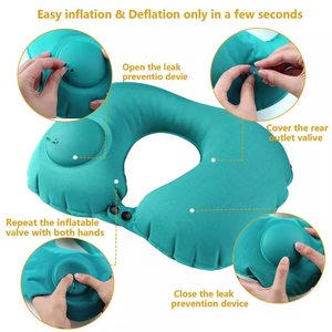 Bantal Leher Tiup Nyaman untuk Perjalanan, Bantal Leher Kain Isi PVC Portabel untuk Perjalanan Pesawat & Hotel, Ringan & Mudah Dibawa - Product Image 4