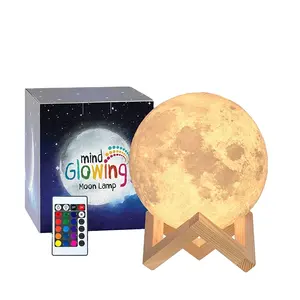 16 LED Colors Dimmable Rechargeable Mind-グローイング3D Moon Lamp