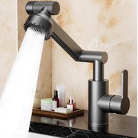 Grifo de Lavabo Moderno y Elegante 360 °   Grifo Mezclador para Lavabo de Baño con Diseño de Brazo Extensible Giratorio y Cabezal de Pulverización Múltiple