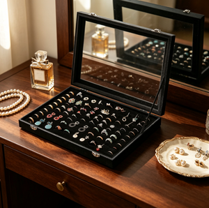 100-Slot <b>Ring</b> Jewelry Organizer <b>Box</b> Velvet Tray Jewelry Display Case <b>for</b> <b>Rings</b> Earrings Collection & <b>Gift</b> Storage - Product Image 5