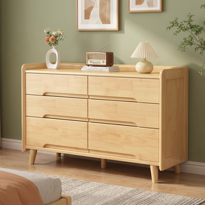 Midcentury Modern Solid Wood <b>Dresser</b> <b>6</b> <b>Drawers</b> Storage Cabinet Bedroom Furniture Light Natural Finish Flat Panel Design - Product Image 1