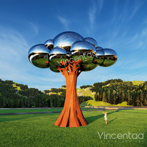 Escultura de Árbol Nube con Espejo de Acero Inoxidable para Jardín Exterior Grande Vincentaa, Escultura de Acero Corten - Product Image 3