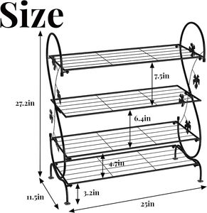 Organisateur de chaussures en fer pour salon entrée tour à chaussures antirouille fleurs décoratives support à chaussures industriel rustique noir support - Product Image 4