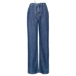 Hot Sale 23Spring Women Light Wash Soft Touch Loose Fit Rubber Band Waist Tie Pants Women Fashion Denim Jeans