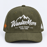Casquette en velours côtelé vert olive avec broderie 3D montagne, patch structuré, réglable, pour homme et femme, idéale pour la randonnée et les voyages