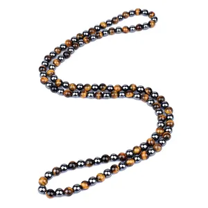 Hematite Tiger Eye Beaded Necklaces Men Fashion Natural Stone Necklaces Women for Magnetic Health Protection Handmade Jewelry