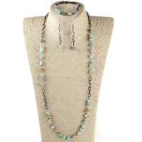 Collier Long en verre cristal, bijoux à maillons, plaque de coquille, pierre naturelle, ensemble de boucles d'oreilles
