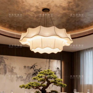 Lustre rond en tissu blanc de style chinois, lampe E27 à six têtes, pour salon, maison, salle à manger, hôtel, restaurant, esthétique Zen, nouvelle collection - Product Image 3