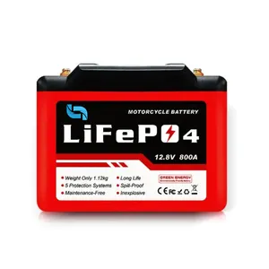 充電式LiFePO4リチウム12V8ahモーターサイクルバッテリーパック (BMSスターティングストップバッテリー付き)