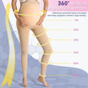 جوارب طويلة مضغوطة للأمومة جوارب طويلة مطاطية مضادة للوذمة 20-30mmHg مفتوحة من الأمام متدرجة لدعم الحمل - Product Image 4