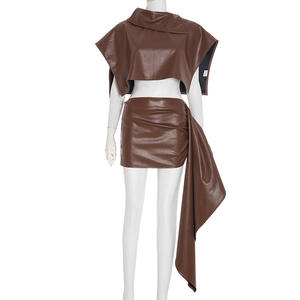 Nouveau Sexy Asymétrique Crop Top Sash Split Mini <span class=keywords><strong>Jupe</strong></span> Ensemble En <span class=keywords><strong>Cuir</strong></span> - Product Image 6