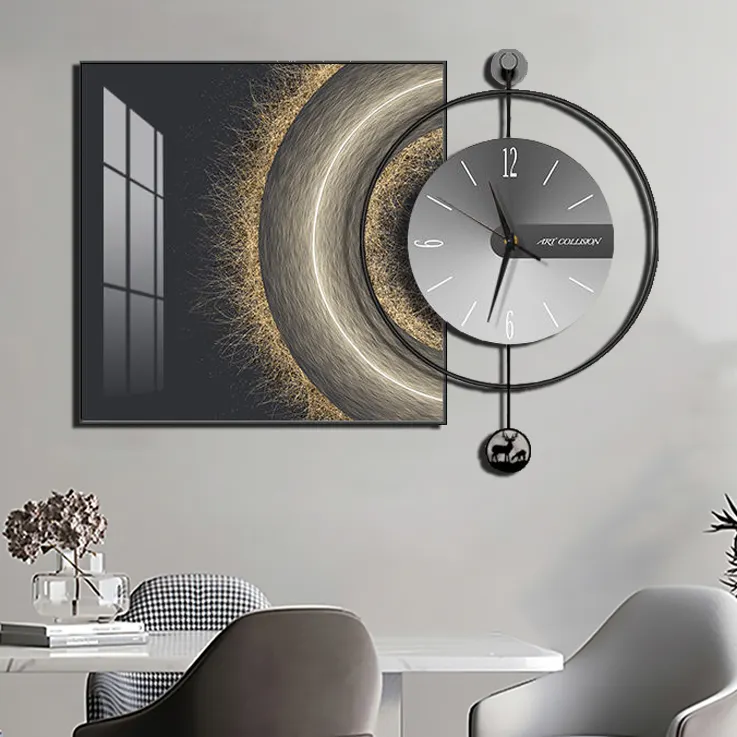 Reloj de pared moderno, reloj de pared con personalidad creativa de lujo, pintura decorativa, reloj de pared de porcelana de cristal