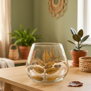 Handmade <b>Heat</b> <b>Resistant</b> <b>Glass</b> Votive Holder Leaf Printed Decorative Lantern for Easter Christmas Wedding Home Decor - Product Image 2