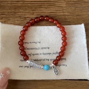 Red Agate <b>Beaded</b> <b>Bracelet</b> With Turquoise And 999 Pure Silver Charm For Women Chinese Style Jewelry Everyday Wear - Product Image 1