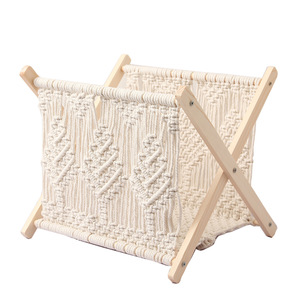 Nordic Cotton Rope Woven Storage Rack Magazine Holder <b>Desktop</b> Organizer Floor <b>Shelf</b> For Books Newspapers Photo Prop Cross Border - Product Image 5