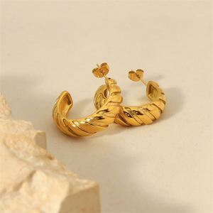 Fashon <b>Fine</b> Jewelry 18k Gold Plated c Shape Rope <b>Stud</b> <b>Earrings</b> for Women - Product Image 3