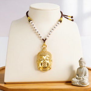 สร้อยคอทอมือประดับหยกพร้อม<span class=keywords><strong>พระ</strong></span>เครื่องพระพุทธรูปเงินชุบทอง 24K - Product Image 2