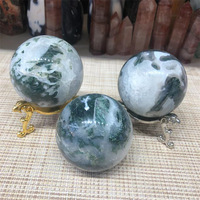 Grosir YUNYANG Kristal Alami Moss Agate Bola Druzy Tema Bunga Polesan Berkilau Dekorasi Rumah Sekitar 2pc/kg Tahan Lama