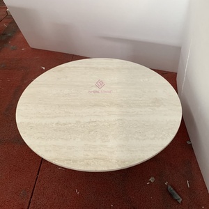 Tavolino rotondo in pietra di travertino bianco artigianale <span class=keywords><strong>esagonale</strong></span> <span class=keywords><strong>Base</strong></span> solida moderno pezzo di dichiarazione del soggiorno contemporaneo - Product Image 4