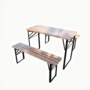 Ensemble de table pliante en bois, table et bancs portables pour le camping, table de jardin, plateau en bois, pieds en métal, ensemble de pique-nique pliable 3 pièces - Product Image 2