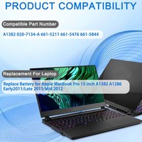 بطارية لابتوب A1382 A1286 لماك بوك برو 15 بوصة ببطارية ماك بوك برو A1286 (منتصف وقت مبكر: بمنتصف منتصف