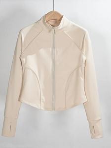 Petite <span class=keywords><strong>pression</strong></span> grand nom <span class=keywords><strong>manteau</strong></span> de sport lignes exquises vêtements de Yoga simples mode matin course Fitness vêtements de sport haut à porter - Product Image 6