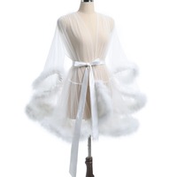 Nouveau Sexy pure gaze Robe peignoir peignoir transparent maison Robe moelleux Patchwork manches mi-longueur Robe manteau