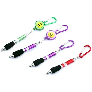 Badge belt clip Ball pen Retractable ideal soft grip pens Carabiner set Flashlight Pen with buckle keychain