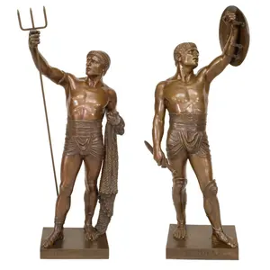 Levensgrote Oude Romeinse Soldaat Bronzen Man Paar Standbeeld Koper Warrior Outdoor Metalen Sculptuur