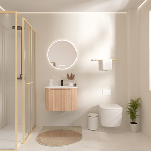 Envío Gratis a EE. UU. Tocador de Baño de Lujo con Lavabo Diseño Moderno Mueble de Baño Redondo de 60 cm para Lavamanos Montado en la Pared - Product Image 3