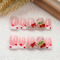 Uñas Postizas Acrílicas Francesas 3D Curvadas Hechas a Mano para Fiestas y Eventos, Cobertura Completa PMMA, Reutilizables y Desmontables, 10 Piezas