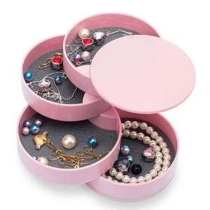 Boîte de rangement à bijoux à 5 niveaux, petit organisateur de boucles d'oreilles, plateau rotatif de voyage avec couvercle pour bracelets et bagues - Product Image 6