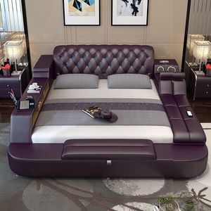 Cama Inteligente de Madera de Lujo Tamaño Queen con Masaje, Muebles de Dormitorio, Estructura de Cama Inteligente Multifuncional de Cuero de 1.5m - Product Image 4