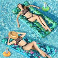 Chaise longue gonflable pour adulte en PVC, motif feuille, 180cm x 86cm, 21 trous, pour l'eau, lit flottant, chaise de plage pliable, tapis de plage