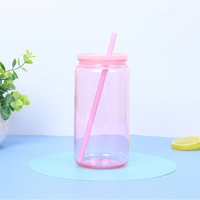 Entrepôt aux États-Unis enfants 16 Oz personnalisé UV DTF en plastique vierge boisson café canettes de bière tasse avec couvercles PP pailles pour cadeau de fête de Noël