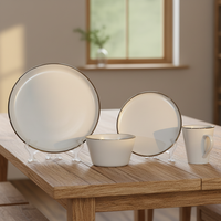 Service de vaisselle hôtelier 4 pièces en grès céramique blanc émaillé, classique et luxueux, résistant à la chaleur, compatible lave-vaisselle et micro-ondes