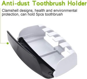 2 Pcs Eco-Friendly Plastic Square Bathroom Set Wall-Mounted Automatic <b>Toothpaste</b> Squeezer Toothbrush <b>Holder</b> 5-Slot Waterproof - Product Image 5