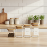Récipient de stockage alimentaire transparent, boîte carrée, cuisine, garde-manger, pot en verre borosilicate hermétique avec couvercle en bambou