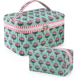 Ensemble de trousses de maquillage matelassées en coton brodé, petites trousses de toilette de voyage pour rangement et organisation, pochettes durables à fermeture éclair - Product Image 1