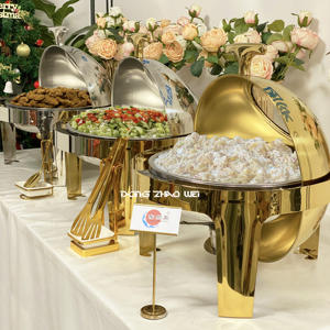 Restoran 6L altın rulo üst yuvarlak büfe soba pencere olmadan paslanmaz çelik gıda ısıtıcısı reşo çanak dönen reşo çanak - Product Image 6