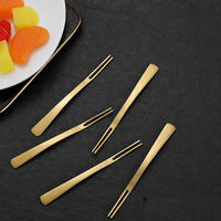 Fourchette à fruits dorée 105 mm, 2 dents, en acier inoxydable, pour desserts, collations, mini-apéritifs, mariage, buffet, fête