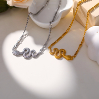 Collier Animal Féminin Pendentif Serpent Doré Chaîne Délicate Plaqué Or 14K Minimal Simple Belle Bijoux Cadeau