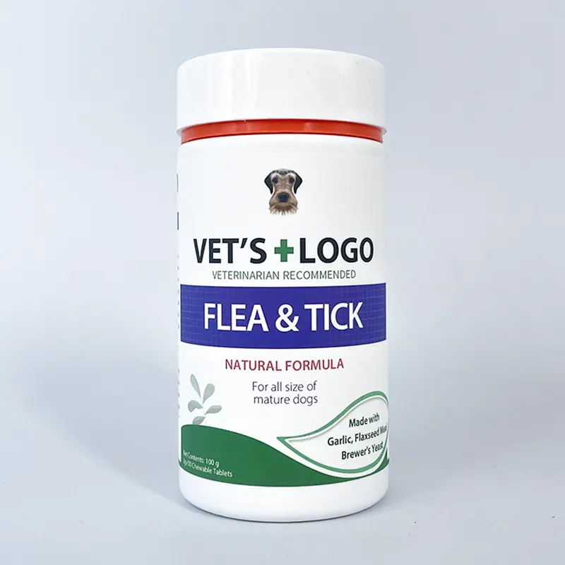 Logo de marque personnalisé pour prévenir les morsures, favorise les suppléments immunitaires pour animaux de compagnie, comprimés de Nutrition Oem pour chiens, puces et tiques